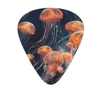 Quantum Jellyfish Swarm printed guitar picks, 12-piece set with thin, medium, and thick styles, comes with a storage case