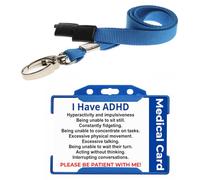 Quantum Leap ADHD Hidden Disability Badge & Lanyard | Waterproof Plastic Card + Breakaway Clip | Blue Holder & Lanyard | Non-Verbal Awareness Aid