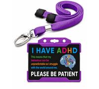 Quantum Leap ADHD Hidden Disability Lanyard Badge Black I Have ADHD Please Be Patient Card with Blue Card Holder & Lanyard (Purple)