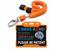 Quantum Leap ADHD Hidden Disability Lanyard Badge Black I Have ADHD Please Be Patient Card with Blue Card Holder & Lanyard (Orange)