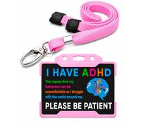 Quantum Leap ADHD Hidden Disability Lanyard Badge Black I Have ADHD Please Be Patient Card with Blue Card Holder & Lanyard (Pink)