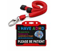 Quantum Leap ADHD Hidden Disability Lanyard Badge Black I Have ADHD Please Be Patient Card with Blue Card Holder & Lanyard (Red)