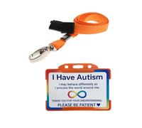 Quantum Leap® Autism ID Card Badge Hidden Disability Lanyard Orange Holder Badge with Contact Details On the Rear
