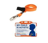 QUANTUM LEAP® My Child is Autistic ID Card Badge Hidden Disability Lanyard Orange Holder Badge with Contact Details On the Rear