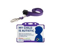 QUANTUM LEAP® My Child is Autistic ID Card Badge Hidden Disability Lanyard with Purple Holder and Contact Details on the Rear