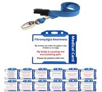 Quantum Leap Printed Plastic Fibromyalgia Awareness Hidden Disability Badge Printed Plastic Medical Card - with Blue Holder & Blue Lanyard