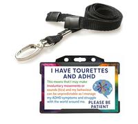 Quantum Leap® Tourettes & ADHD ID Card Badge Hidden Disability Lanyard Black Holder Badge with Contact Details On the Rear