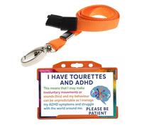 Quantum Leap® Tourettes & ADHD ID Card Badge Hidden Disability Lanyard Orange Holder Badge with Contact Details On the Rear