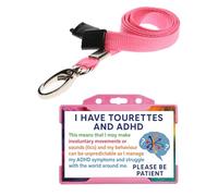 Quantum Leap® Tourettes & ADHD ID Card Badge Hidden Disability Lanyard Pink Holder Badge with Contact Details On the Rear