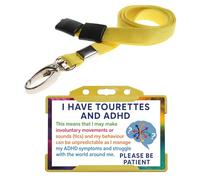 Quantum Leap® Tourettes & ADHD ID Card Badge Hidden Disability Lanyard Yellow Holder Badge with Contact Details On the Rear