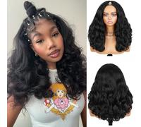 Quantum Love V Part Yaki Curly Wigs for Black Women Afro Curly V Part Synthetic Wig 16Inch Natural Black No Leave Out Clip in Half Wig
