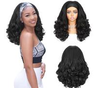 Quantum Love Yaki Curly Headband Wig for Black Women - Kinky Straight Black Headband Curly Ends Synthetic Wear and Go Glueless Half Wig with Attached Headbands