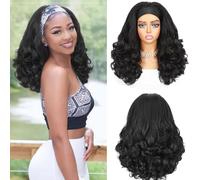 Quantum Love Yaki Curly Headband Wig for Black Women - Kinky Straight Black Headband Curly Ends Synthetic Wear and Go Glueless Half Wig with Attached Headbands