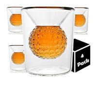 Quantum Lux Golf Ball Shot Glasse Set Funny Handmade Golf Gifts for Men - 2 oz Double Walled Glasses with 3D Shape Golf Ball Inside for Tequila, Scotch, Whiskey, Bourbon, and Cocktail (4) (4)