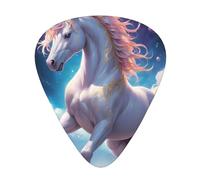 Quantum Unicorn printed guitar picks, 12-piece set with thin, medium, and thick styles, comes with a storage case
