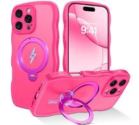 QuantumKoo Compatible with Magnetic iPhone 16 Pro Max Case, with 360° Rotatable Kickstand Magnet Ring Holder [Compatible with Magsafe] Cute Slim Matte Drop Protective Bumper Phone Cover, Hot Pink