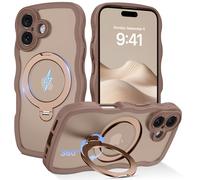 QuantumKoo Compatible with Magnetic iPhone 17 Case 2025, with 360° Rotatable Kickstand Magnet Ring Holder [Compatible with Magsafe] Cute Slim Matte Drop Protective Bumper Phone Cover, Desert Titanium