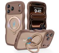 QuantumKoo Compatible with Magnetic iPhone 17 Pro Case, with 360° Rotatable Kickstand Magnet Ring Holder [Compatible with Magsafe] Cute Slim Matte Drop Protective Bumper Phone Cover, Desert Titanium