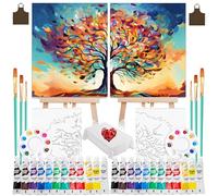 QUANWAISJ 2-Pack 10''x12'' Couples Painting Kit Date Night, Sip and Paint Kit for Adults with Pre-Drawn Canvas (Easels Included), Perfect for Date Night Painting and Sip Parties (Tree of Life)