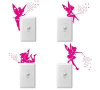 Quanyuchang 4Pcs Tinkerbell Lightswitch Vinyl Decal Sticker, Fairy Sticker for Light Switch, Outlets or Any Ledge, Removable Cute DIY Stickers for Wall Laptop Computer Vehicle Bedrooms Nursery (Pink)