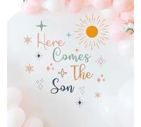 Quanyuchang Here Comes The Son Backdrop Decal Sign, Baby Shower Party Stars Sunshine Wall Stickers for Balloon Arch Decorations Gender Reveal Girl or Boy Newborn Baby Photography Background