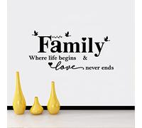 Quanyuchang Large Family Wall Stickers Wall Art Decor Family Where Life Begins and Love Never Ends Wall Decal Removable Vinyl Decal Art Mural for Living Room Bedroom Kitchen Decoration
