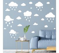 Quanyuchang Large White Clouds and Raindrops Wall Decals, Removable Vinyl DIY Peel and Stick Big Clouds Wall Stickers for Children Baby Kids Boys Girls Bedroom Nursery Decor (White)