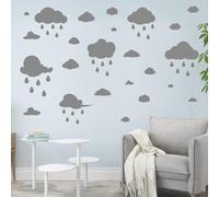 Quanyuchang Large White Clouds and Raindrops Wall Decals, Removable Vinyl DIY Peel and Stick Big Clouds Wall Stickers for Children Baby Kids Boys Girls Bedroom Nursery Decor (Grey)
