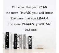 Quanyuchang Reading Wall Decals Quote The More That You Read The More You Know Dr.Seuss Wall Stickers Inspirational Education Art Vinyl Mural Wallpaper Nursery Classroom Kids Bedroom Wall Decor