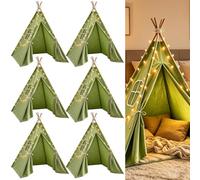 Quaocens 6 Pack Teepee Tent for Kids,Collapsible Kids Teepee Tent with 10 Ft String Lights,Kid Teepee Boys Girls Indoor Outdoor Slumber Party Sleepover Party(Green)