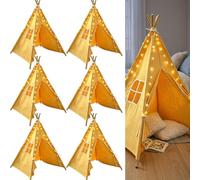 Quaocens 6 Pack Teepee Tent for Kids,Collapsible Kids Teepee Tent with 10 Ft String Lights,Kid Teepee Boys Girls Indoor Outdoor Slumber Party Sleepover Party(Yellow)