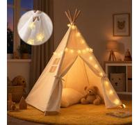 Quaocens Teepee Tent for Kids,Collapsible Kids Teepee Tent with 10 Ft String Lights,White Kid Teepee Boys Girls Indoor Outdoor Slumber Party Sleepover Party