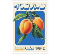 Quark Orange And Blue Canvas Wall Art Golden Peach Fruit Poster Champion Plum Print Retro Futuristic Decor Psychedelic Surrealism For Living Room Bedroom Bathroom Dorm 12x16in Unframed