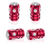 QUARKACE Bling Tyre Caps, Corrosion Resistant Tyre Dust Caps with Sparkly Rhinestones, Air Leakproof Valve Caps, Tyre Caps 4 Pack for Cars Trucks Motorcycles Bikes - Red