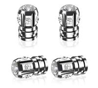 QUARKACE Bling Tyre Caps with Sparkly Rhinestones - Crystal Diamond Car Valve Stem Covers - Luxury Air Leakproof Dust Caps - Universal Fit for Car, Bike, Motorcycle - 4 Pack Gift Box (Silver)