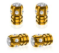QUARKACE Bling Tyre Caps with Sparkly Rhinestones - Crystal Diamond Car Valve Stem Covers - Luxury Air Leakproof Dust Caps - Universal Fit for Car, Bike, Motorcycle - 4 Pack Gift Box (Gold)