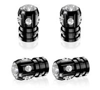 QUARKACE Bling Tyre Caps with Sparkly Rhinestones - Crystal Diamond Car Valve Stem Covers - Luxury Air Leakproof Dust Caps - Universal Fit for Car, Bike, Motorcycle - 4 Pack Gift Box (Black)