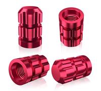 QUARKACE Tyre Valve caps, Air Leakproof Dust Caps for Car Tyres, Non-Fading Bright Color Valve Caps, Corrosion Resistant Coating Aluminum Tyre Caps 4 Pack - Red