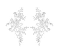 QUARKZMAN 2 Pieces Natural White Silver Bone Flowers Lace Appliques, 24 x 11.5 cm Lace 3D Embroidery Patches Sewing Decorations for Wedding Dress DIY Clothes Accessories Crafts Decoration