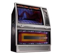 Quarter Arcades Jukebox - STEREO 70's Bluetooth Speaker | 70s-inspired Bluetooth 5.3 jukebox speaker with printed song listings, illuminated details and 10W output.