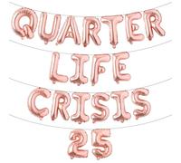 Quarter Life Crisis 25 Birthday Decorations Fun Birthday Party Decorations 25th Decor party Supplies Twenty five Birthday (QUARTER LIFE CRISIS 25 Rose Gold)