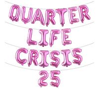 Quarter Life Crisis 25 Birthday Decorations Fun Birthday Party Decorations 25th Decor party Supplies Twenty five Birthday (QUARTER LIFE CRISIS 25 Rose Red)