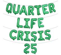 Quarter Life Crisis 25 Birthday Decorations Fun Birthday Party Decorations 25th Decor party Supplies Twenty five Birthday (QUARTER LIFE CRISIS 25 Green)