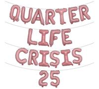 Quarter Life Crisis 25 Birthday Decorations Fun Party Decorations 25th Decor party Supplies Twenty five Birthday (QUARTER LIFE CRISIS 25 Pink)