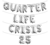 Quarter Life Crisis 25 Birthday Decorations Fun Party Decorations 25th Decor party Supplies Twenty five Birthday (QUARTER LIFE CRISIS 25 Silver)
