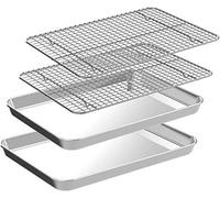 Quarter Sheet Pan with Cooling Rack Set [2 Baking Sheets + 2 Baking Racks], CEKEE Stainless Steel Cookie Sheets for Baking and Wire Rack - Rust & Warp Resistant & Nonstick, Size 12 x 9.8 x 1 Inch