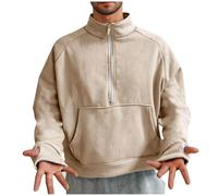 Quarter Zip Jumper Men, Mens Sweatshirts Solid Color Half Zip Jumpers Plain Fleece Lined Pullover with Thumb Hole and Pockets Long Sleeve Tops Lapel Collar Sweaters for Travelling, Walking