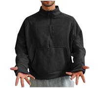 Quarter Zip Jumper Men, Mens Sweatshirts Solid Color Half Zip Jumpers Plain Fleece Lined Pullover with Thumb Hole and Pockets Long Sleeve Tops Lapel Collar Sweaters for Travelling, Walking