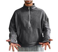 Quarter Zip Jumper Men, Mens Sweatshirts Solid Color Half Zip Jumpers Plain Fleece Lined Pullover with Thumb Hole and Pockets Long Sleeve Tops Lapel Collar Sweaters for Travelling, Walking