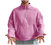 Quarter Zip Jumper Men, Mens Sweatshirts Solid Color Half Zip Jumpers Plain Fleece Lined Pullover with Thumb Hole and Pockets Long Sleeve Tops Lapel Collar Sweaters for Travelling, Walking